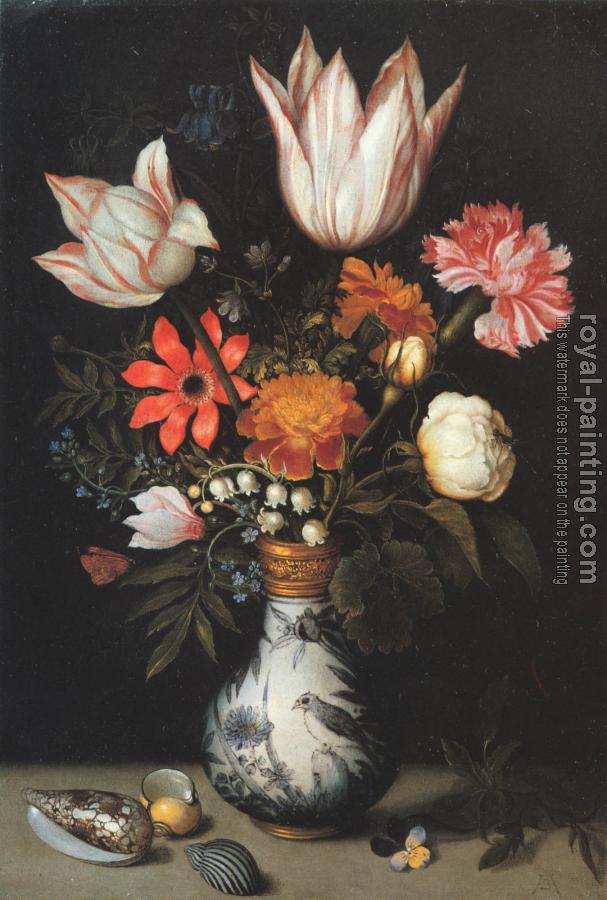 Ambrosius Bosschaert : Tulips, Roses, a Pink and White Carnation